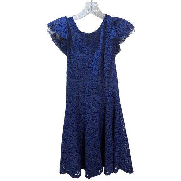 Mi‎ Amore Blue Lace Dress With Ruffle Sleeves Size XS - Picture 6 of 10